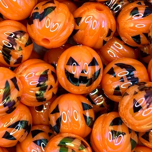 16mm Iridescent Jack O Lantern Pumpkin Beads – Fluted Melon Halloween Beads for Crafts and Jewelry