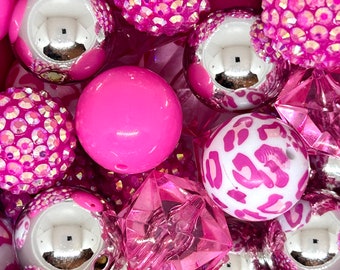 20mm Chunky Bubblegum Pink Themed  Bead Mix