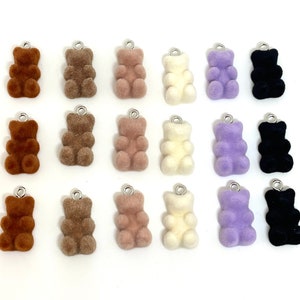 Velvet Gummy Bear Charm, Pendant for Jewelry Making, Fuzzy Bear Beads