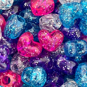 Bright Glitter Heart Bead Soup, Pony Heart Beads, Kandi Beads, Sparkle  Beads for Jewelry Making