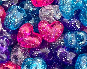 Sparkle Heart Bead Assortment for Jewelry Making, Glitter Heart Pony Beads for Bracelet, for Party, Acrylic Bead Variety