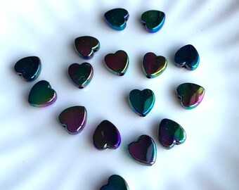 Black Iridescent Heart Beads, Acrylic Beads, 100pc set