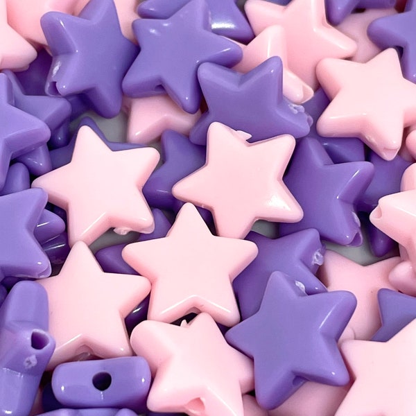 Pink and Purple Cutie Star Mix for Jewelry Making, Star Shaped Beads for Bracelet, Star Charm, Pastel Star Beads for Necklace, Fairy Kei
