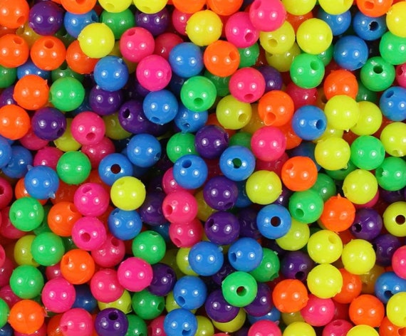 Neon Beads, Round Beads, 6mm Beads for Bracelet, Beads for Necklace,  Colorful Beads, Bright Beads, Cute Beads, Plastic Beads