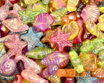 Iridescent Translucent Mermaid Shell and Fish Bead Mix - Ideal for Ocean-Themed Jewelry Designs