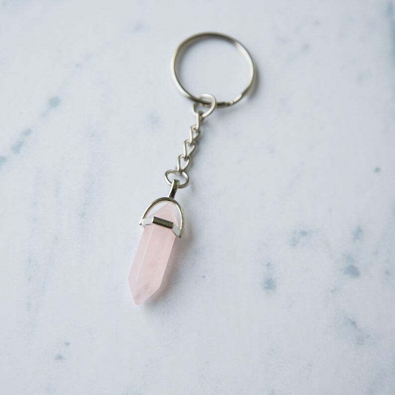 Rose Quartz Crystal Keychain Etsy