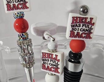 Beaded Pen, Bottle Stopper & Badge Holder SET AN1- AN3