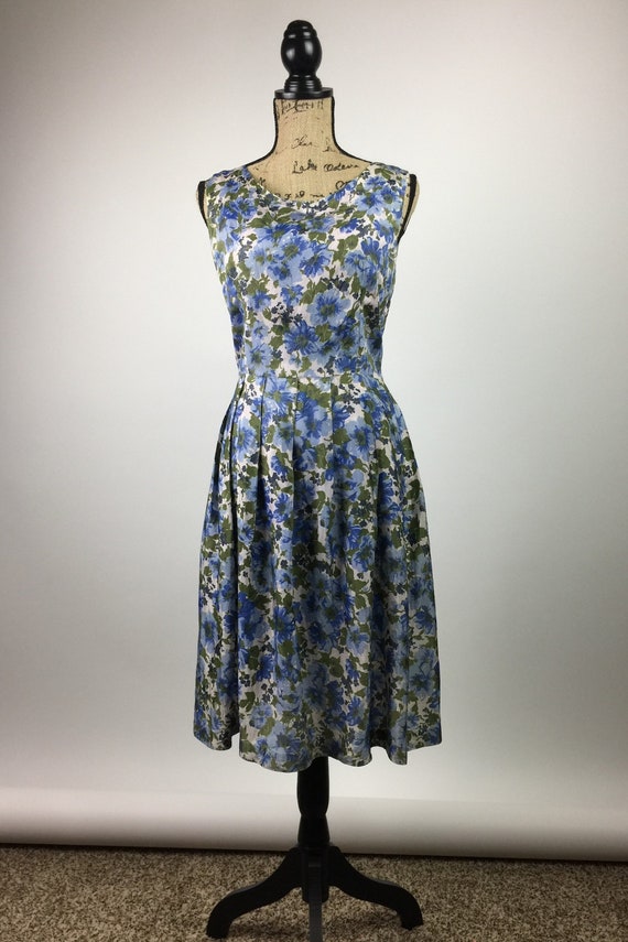 The 50's Blue Floral Fit and Flare Dress