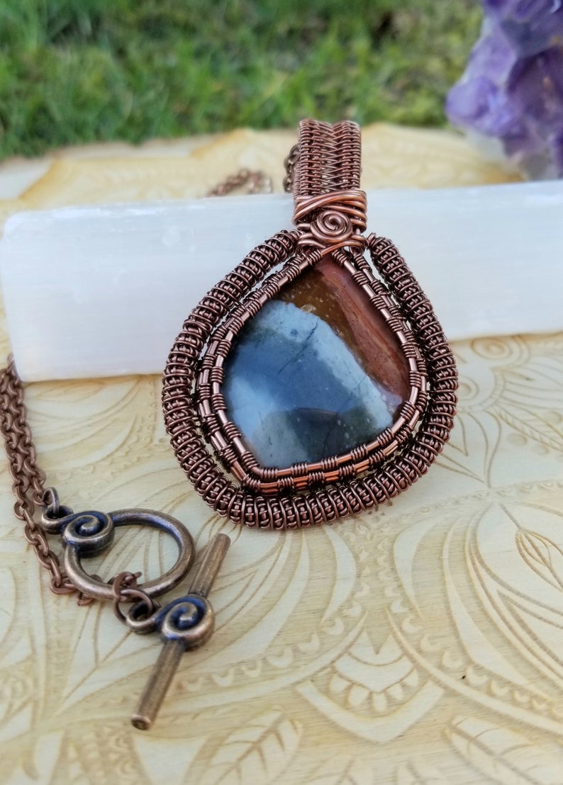 Polychrome Jasper Pendant Desert Jasper Wire Wrapped Necklace