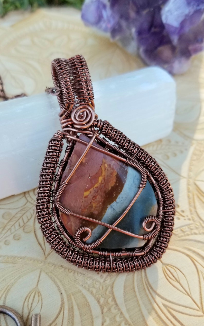 Polychrome Jasper Pendant Desert Jasper Wire Wrapped Necklace