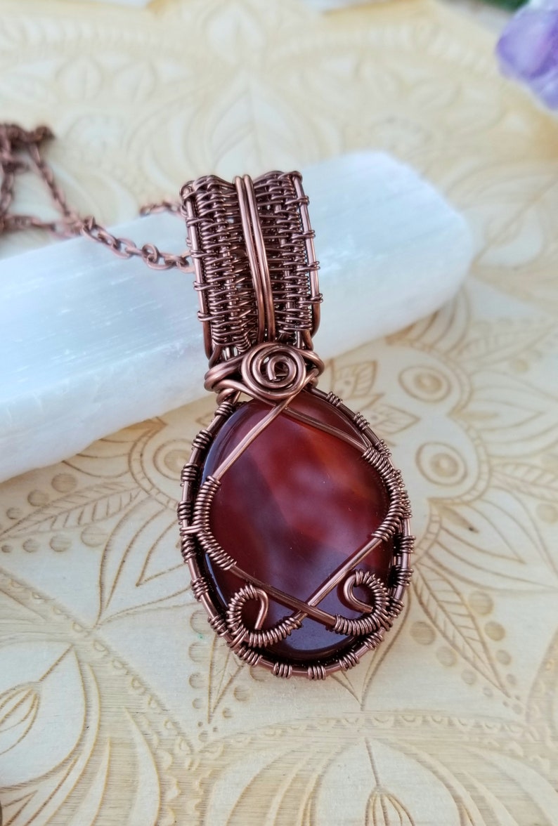 Carnelian Agate Necklace Carnelian Crystal Wire Wrapped Pendant
