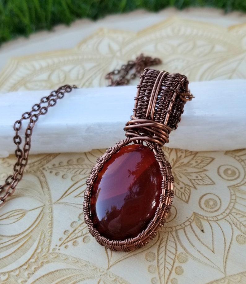 Carnelian Agate Necklace Carnelian Crystal Wire Wrapped Pendant
