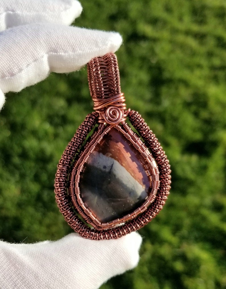 Polychrome Jasper Pendant Desert Jasper Wire Wrapped Necklace