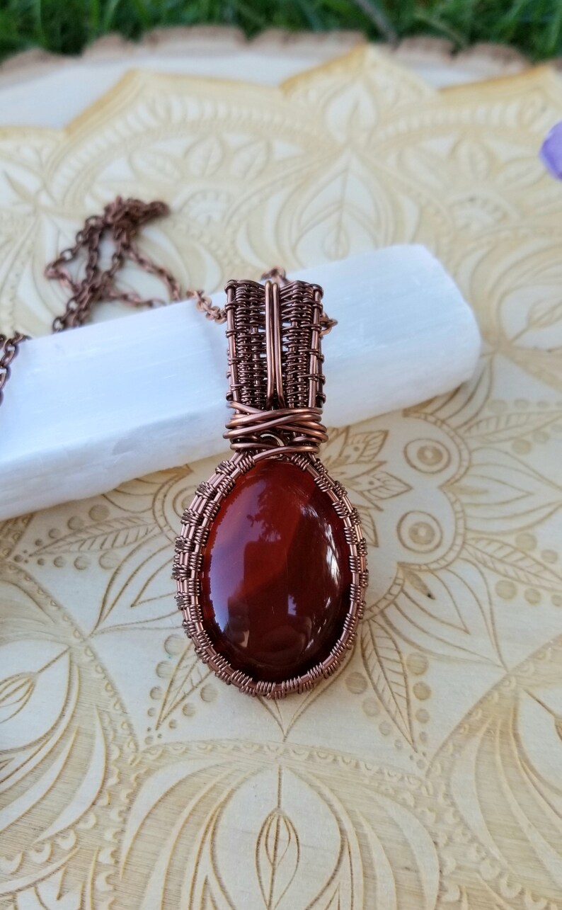 Carnelian Agate Necklace Carnelian Crystal Wire Wrapped Pendant