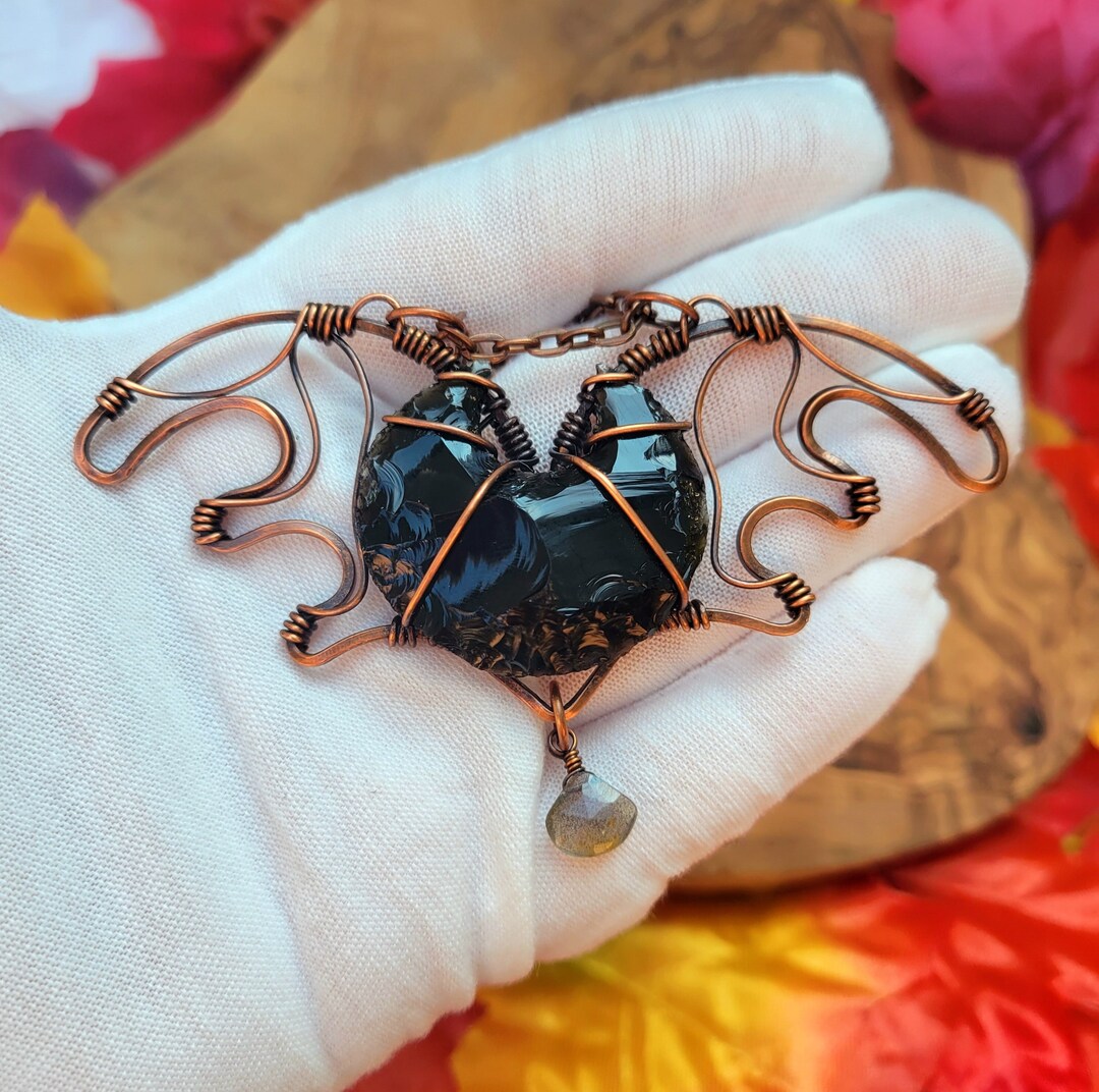 Olivenorma Obsidian Gothic Bat Pendant Necklace Set main image 0