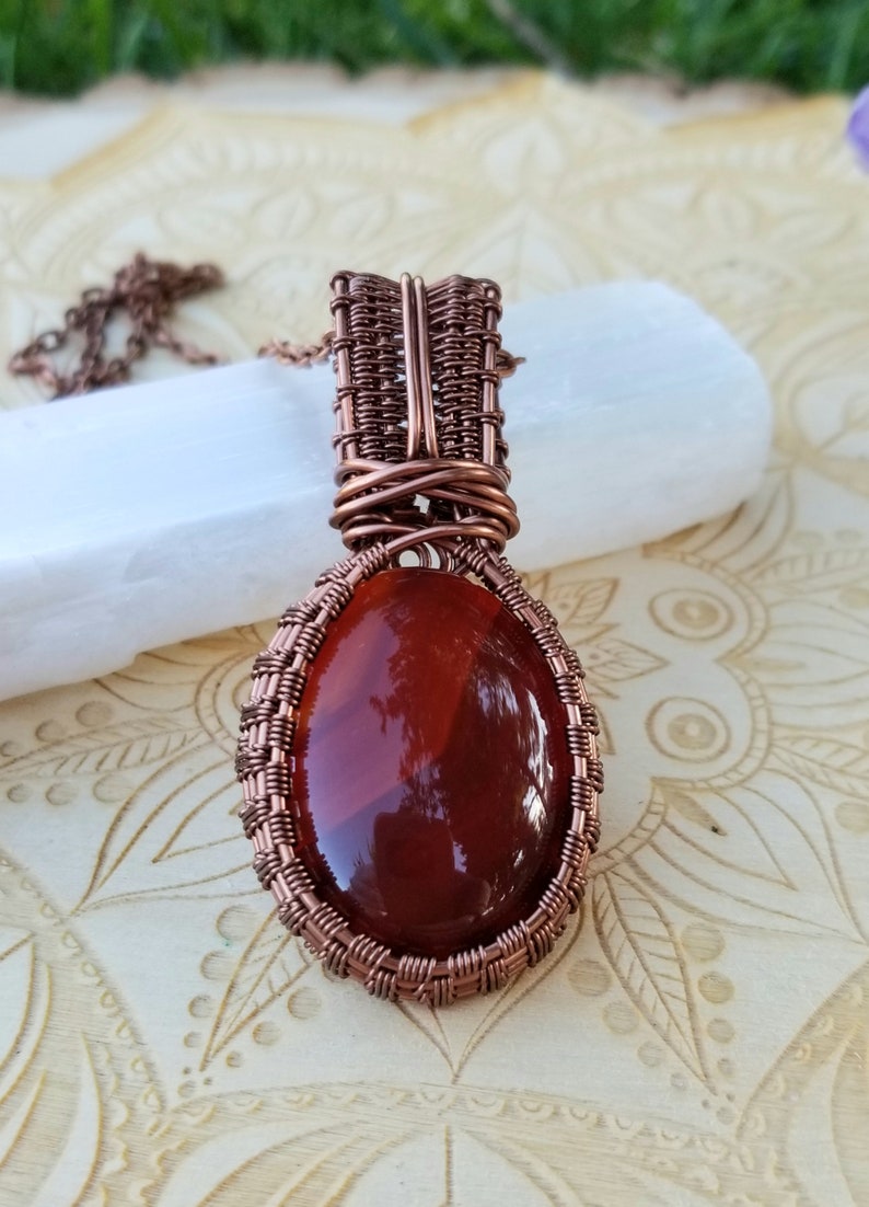 Carnelian Agate Necklace Carnelian Crystal Wire Wrapped Pendant
