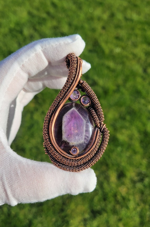 Copper Amethyst Wire Wrapped Pendant