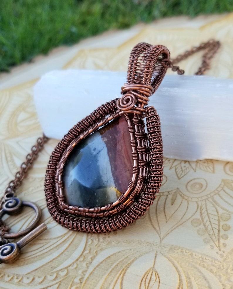 Polychrome Jasper Pendant Desert Jasper Wire Wrapped Necklace