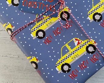 Emballage cadeau - Noël à New York - Yellow Cab - Santa - NYC Wrapping Paper, NYC Illustrated Gift Wrap, New York City Holiday Gift Paper -