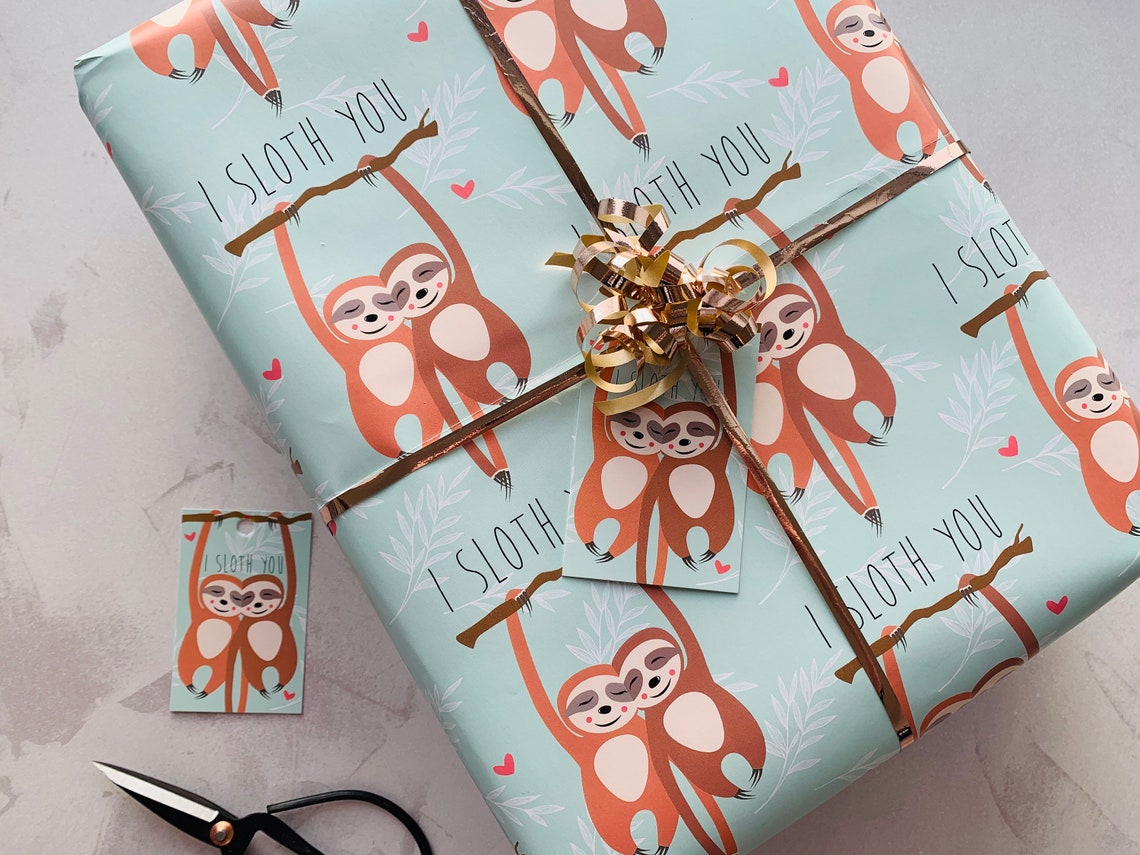 I SLOTH YOU Gift Wrap Cute Sloth Wrapping Paper Animal Etsy