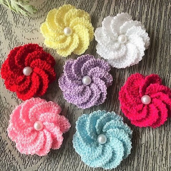Crocheted Flowers for crafts, 4 pcs set