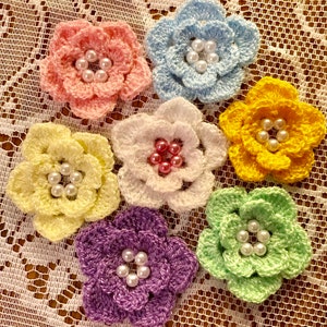 Crochet Flowers for crafts, 6 pcs set