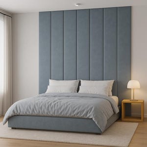 Custom Vertical Upholstered Wall Panels – Soft Modern Headboard – Any Size & Color – Easy Installation