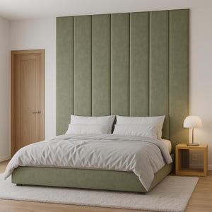 Custom Vertical Upholstered Wall Panels – Soft Modern Headboard – Any Size & Color – Easy Installation