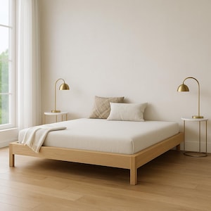 Solid Natural Wood Bed Frame, Wooden King Bed, Wooden Queen Bed