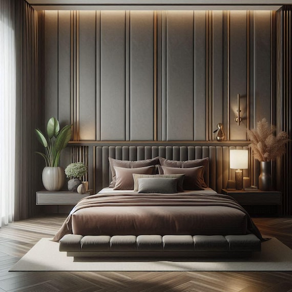 24KF Testiera Per Letto King Size – Montaggio A Parete, Imbottita In Velluto, Design A Canali, Colore Grigio Scuro (76''W X 22''H)