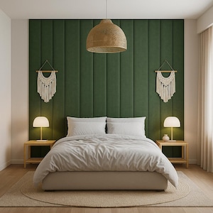 Custom Vertical Upholstered Wall Panels – Soft Modern Headboard – Any Size & Color – Easy Installation
