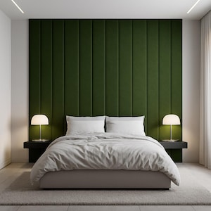Custom Vertical Upholstered Wall Panels – Soft Modern Headboard – Any Size & Color – Easy Installation