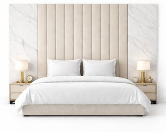 Paneles tapizados de pared completa – Cabecero de suelo a techo – Paneles verticales de pared a medida – Decoración de pared de dormitorio con tela suave