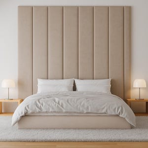 Custom Vertical Upholstered Wall Panels – Soft Modern Headboard – Any Size & Color – Easy Installation
