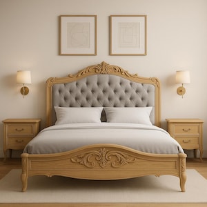 Carved Wooden Bed | Solid Wood Bed Frame with  Headboard | Luxury Bedroom Furniture | Custom Sizes Available