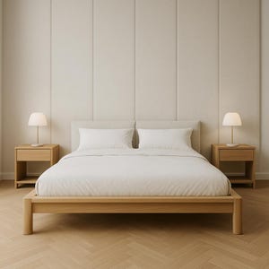 Solid Natural Wood Bed Frame, Wooden King Bed, Wooden Queen Bed