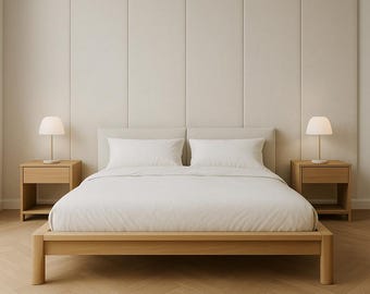 Estructura de cama de madera maciza natural, cama king de madera, cama queen de madera