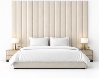 Full Wall Upholstered Panels – Floor to Ceiling Headboard – Custom Size Vertical Wall Panels – Soft Fabric Bedroom Wall Decor