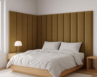 Eck-Kopfteil mit Polsterung – L-förmiges Kopfteil, maßgefertigte, weiche Wandpaneele – Modernes Schlafzimmerdesign – Jede Größe & Farbe