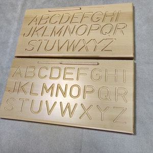 Tablero de trazado de madera - Junta Montessori - Alfabeto Montessori - Alfabeto de madera - Tablero de trazado de letras - Impreso / Cursivo - Paquete de 2