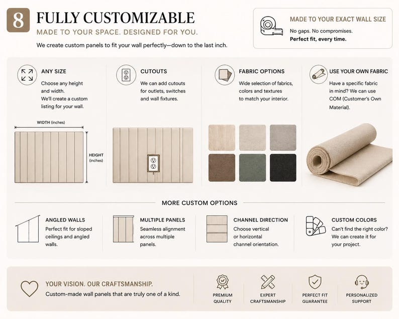 Personalized/Custom Made - Upholstered Twin/Double/Queen/King Headboards Bedroom Headboard - Wall Panels-Wall Art-Wall Decor-Easy to Install image 6