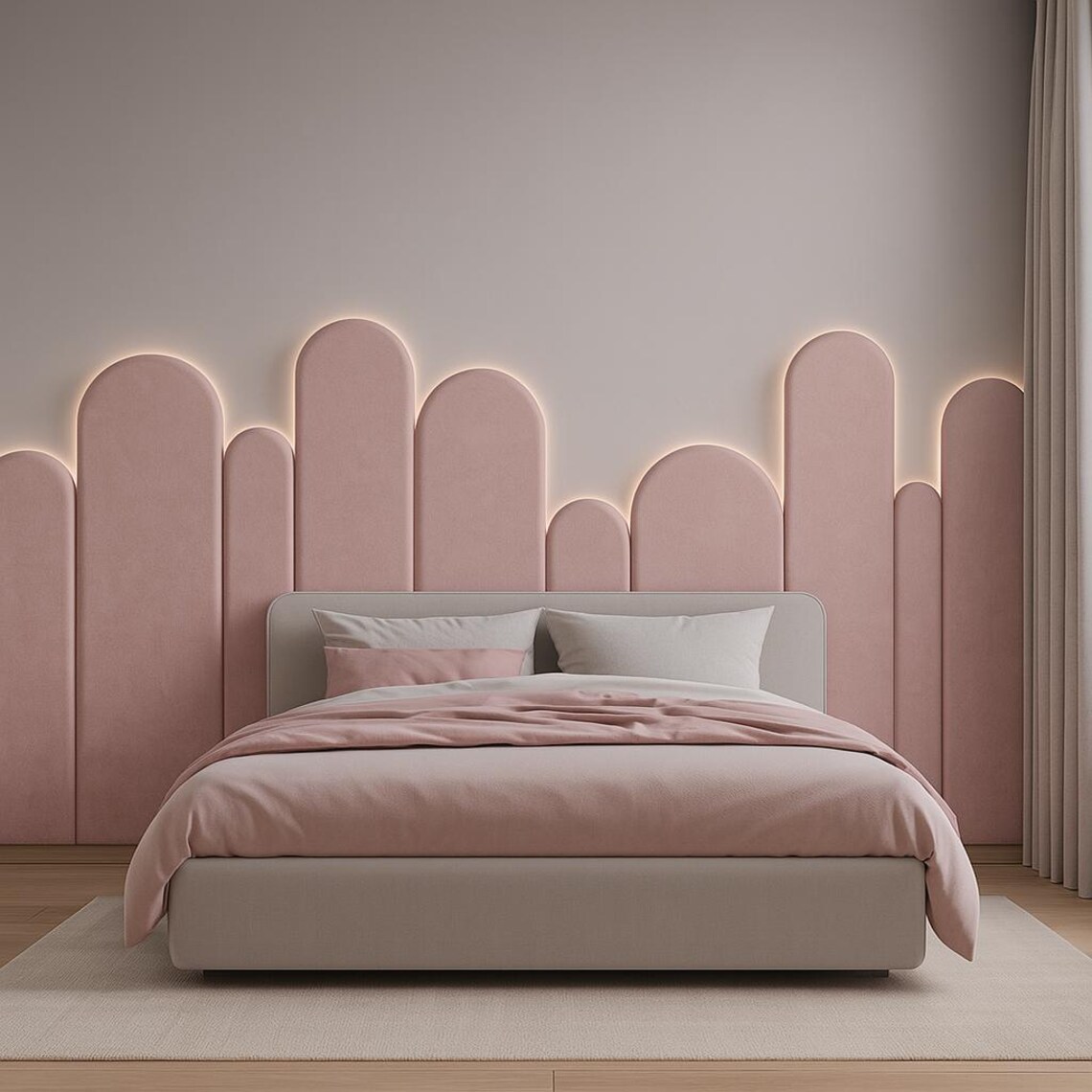 Soft Rounded Panels Modern Upholstered Wall Panels – Custom Soft Wall Panels for Bedroom ...