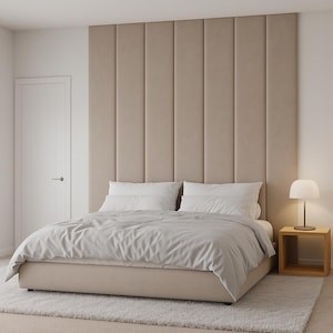 Custom Vertical Upholstered Wall Panels – Soft Modern Headboard – Any Size & Color – Easy Installation