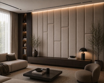 Contemporary Designer Wall Panels | Luxury Upholstered Accent Wall | Modern Architectural Living Room Decor