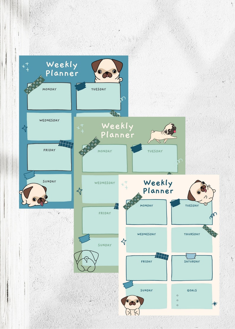 Printable Weekly Planner Layout || Pug Weekly Planner - Etsy