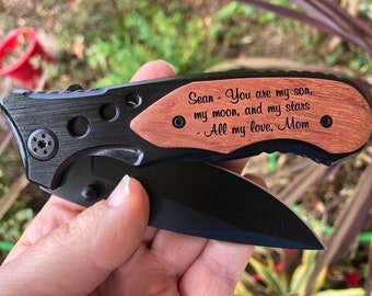 Christmas Gift for Son from Mom and Dad, Personalized Gifts for Son, Mom to Son Gifts, Custom Engraved Knife, Son Birthday Graduation Gifts