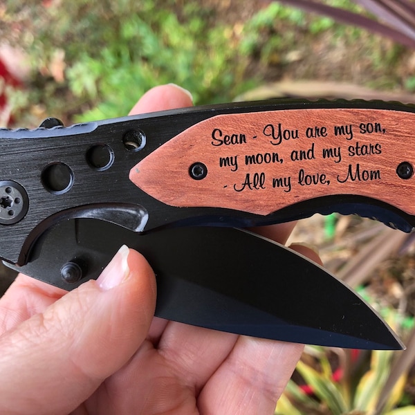 Christmas Gift for Son from Mom and Dad, Personalized Gifts for Son, Mom to Son Gifts, Custom Engraved Knife, Son Birthday Graduation Gifts