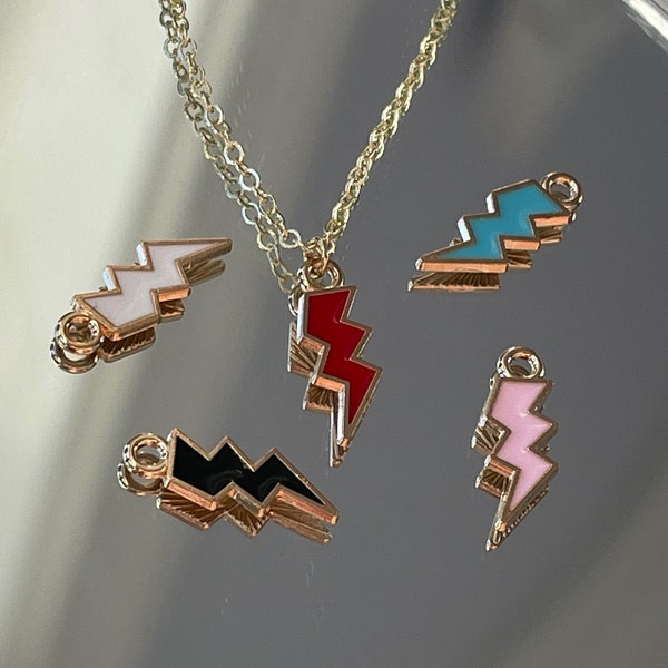 Lightning Bolt Enamel Necklace - Gold