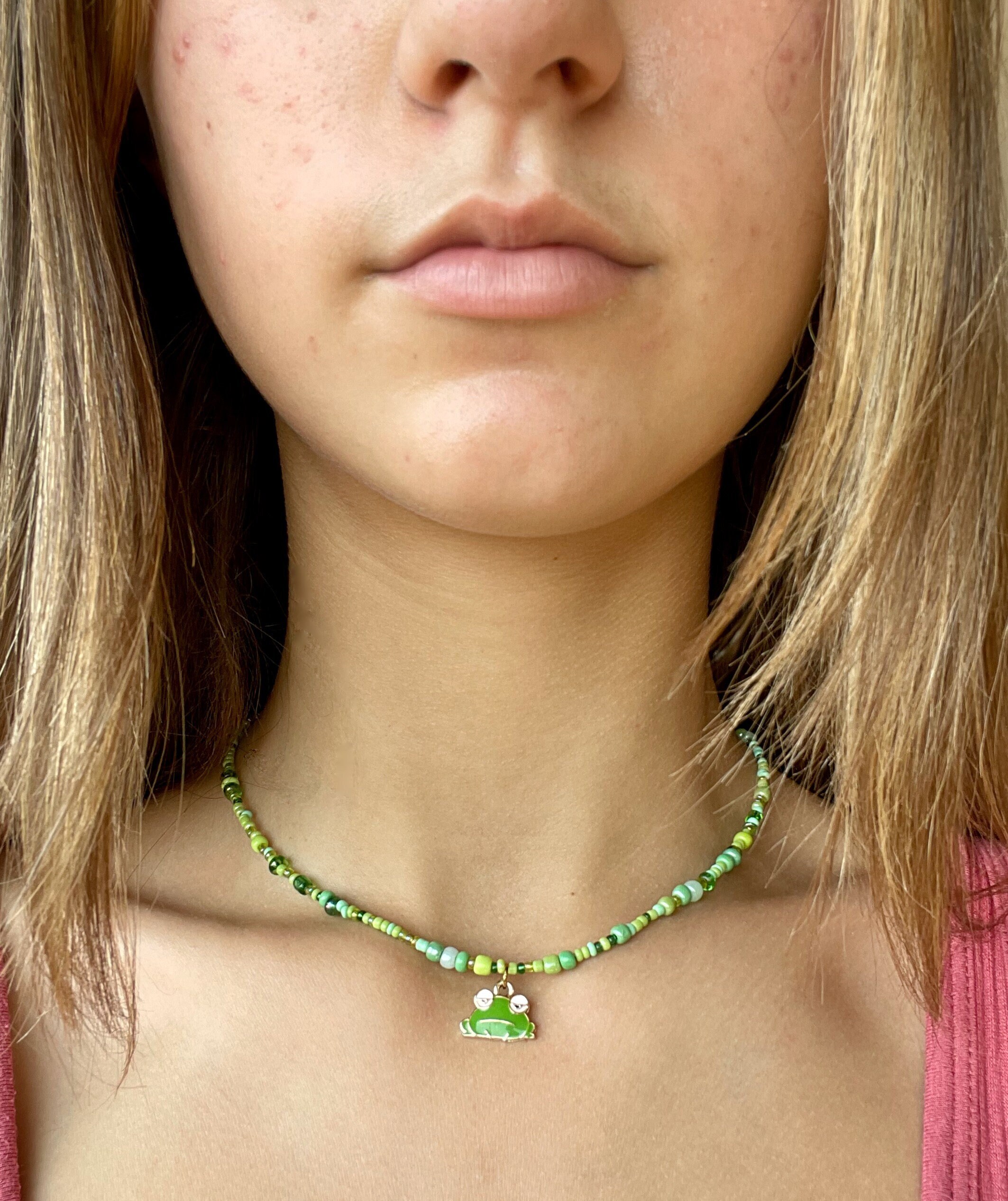 Cat eye green glass beads choker necklace Natural beads eco style