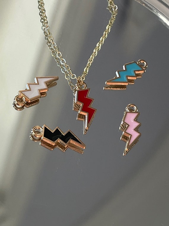 Lightning Bolt Enamel Necklace Gold Etsy